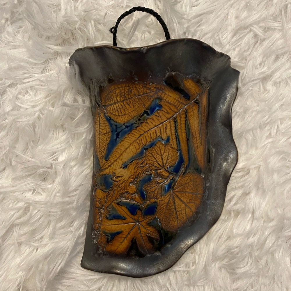 RARE Malaysia Handicraft Tenmoku Ceramic Hanging Wall Vase